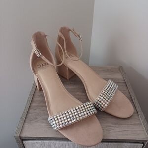 NWOT Madden NYC Block Heel City Sandals Tan/diamond Studded Heels 11